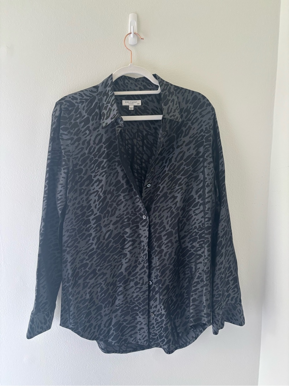 Equipment Black and Charcoal Leopard-Print Silk Shirt